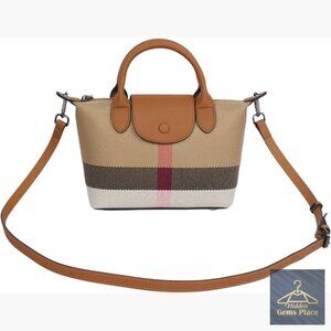 Mini Structured Satchel Purse with Adjustable Strap Canvas Leather Handbag